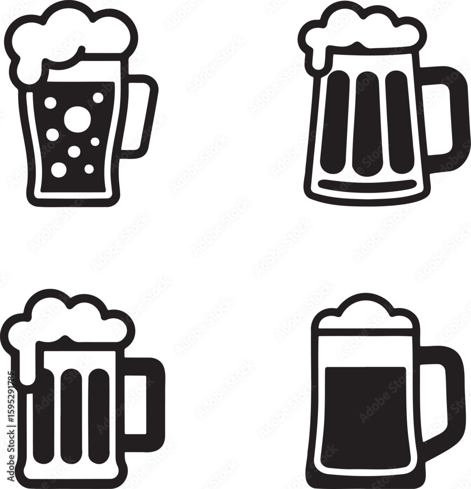 Fototapeta premium Beer mug silhouette set vector illustration isolated On Transparent Background