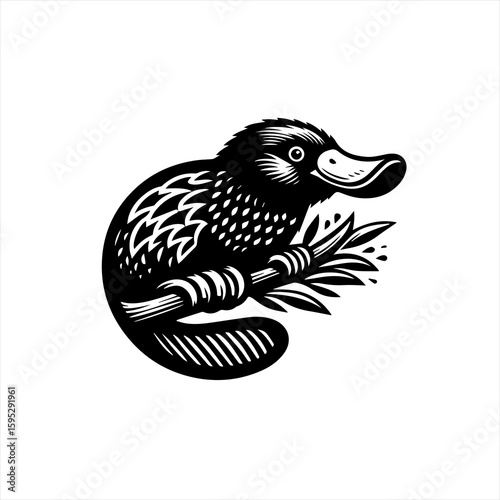 A platypus on a branch