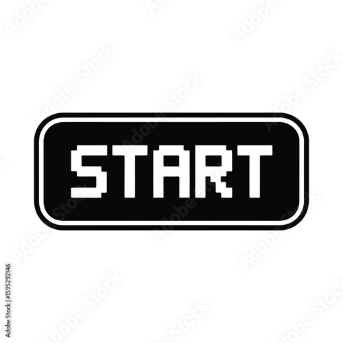 Pixelated start button silhouette isolated on white background