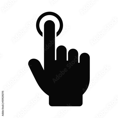 Black hand silhouette icon touching screen isolated on white background