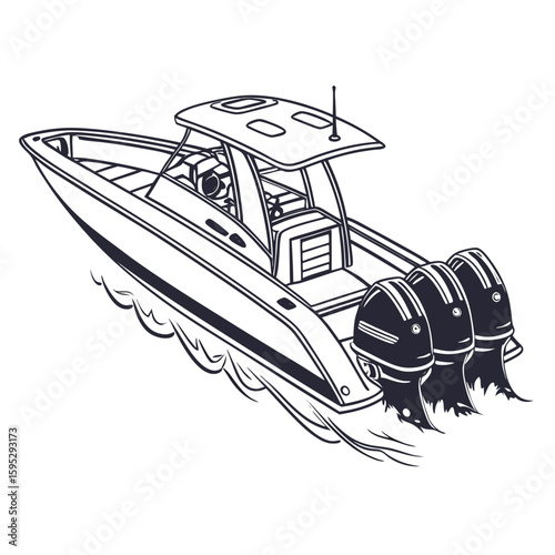 Sleek Speedboat with Triple Outboard Engines marine watercraft