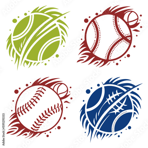 Sports balls abstract design green red blue vector
