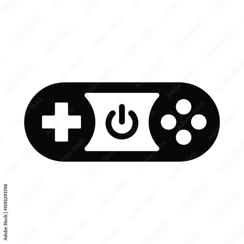 Video game controller power button silhouette isolated on white background Video game controller power button silhouette isolated on white background