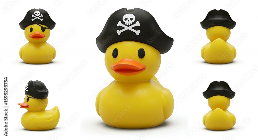 Fototapeta premium Yellow rubber duck in pirate hat isolated product image
