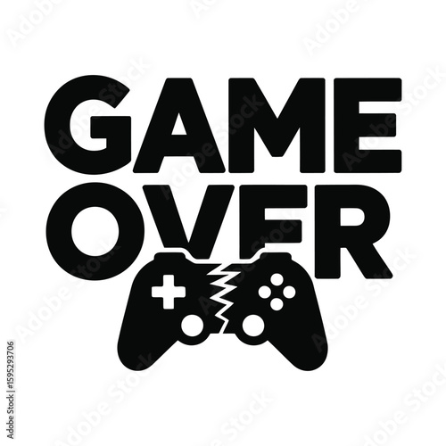 Game over controller silhouette isolated on white background