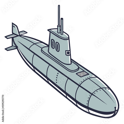 Submarine with periscope and fins naval military