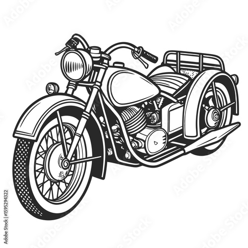 Vintage motorcycle with sidecar detailed illustration retro transport