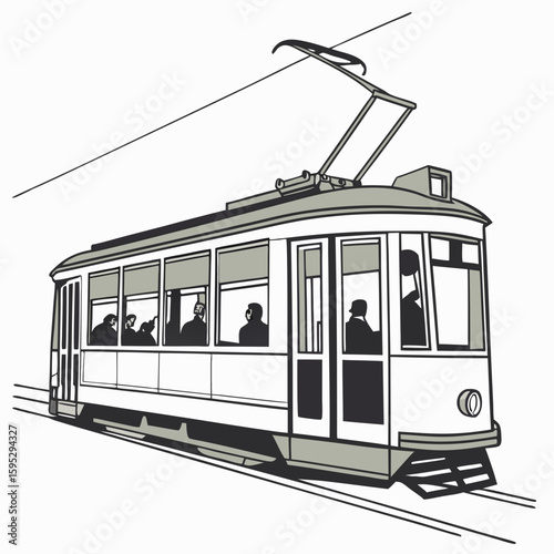 Vintage tram with passengers traveling on rails public transport transportation