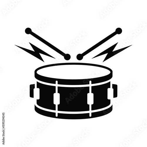 Drum and drumsticks silhouette isolated on white background