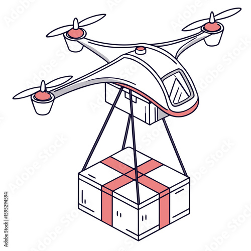 White drone delivering package with pink accents delivery transportation