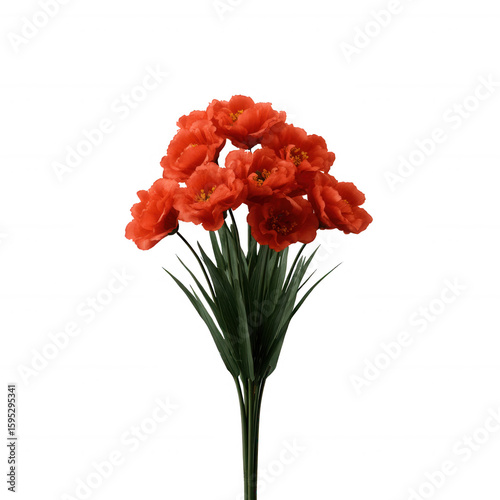 A beautiful bouquet of vibrant red flowers with green leaves, perfect for adding a pop of color to any design. Ideal for floral arrangements or decorative purposes.