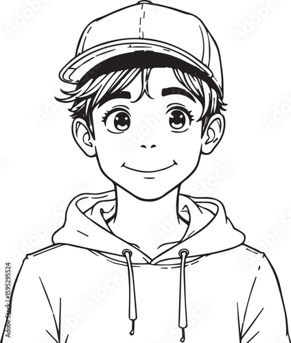 Photos Stylish Youth: A young person in a cap and hoodie exudes a calm and pleasant demeanor, their expression and attire projecting a blend of casualness and subtle charm