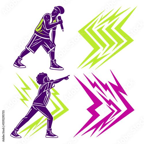 Purple figures with lightning bolt graphics vector art