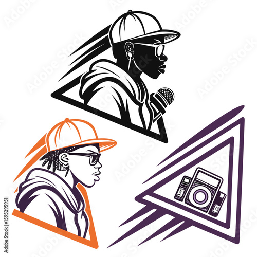 Rapper microphone and camera icons music hip hop