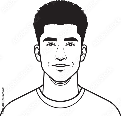 Confident Portrait: Minimalist line art showcases a young, smiling man's face, emphasizing his composed demeanor and approachable character. 