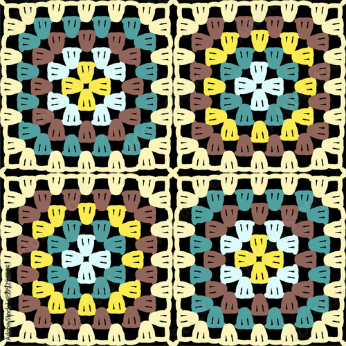 Pattern with crochet granny square wallpaper handmade decorative art design print	
