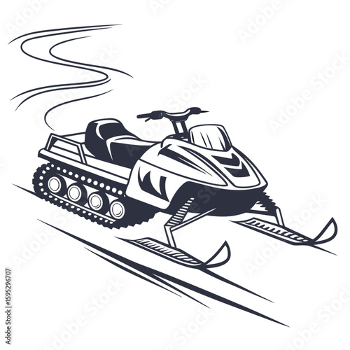 Snowmobile moving fast on snowy tracks winter sport