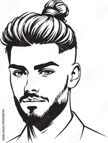 The Elegant Man: A stylish man with a sophisticated hairstyle and well-groomed beard, personifying modern elegance in a portrait style illustration.