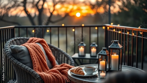 Cozy balcony scene at dusk