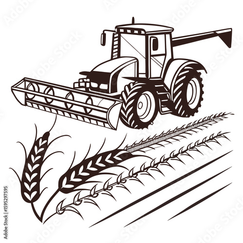 Tractor harvesting wheat field harvester agriculture