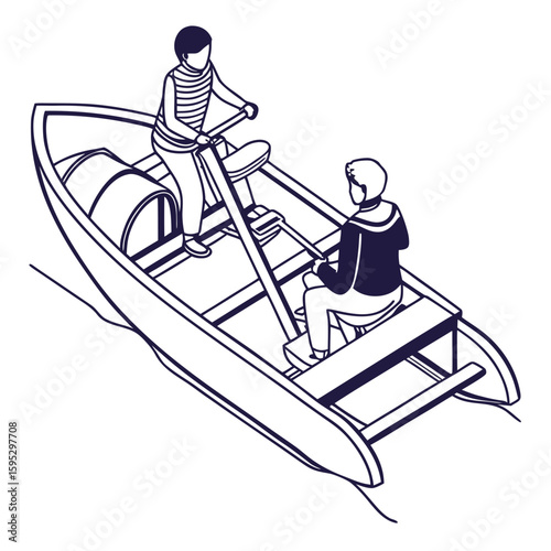 Two people rowing a boat water transportation
