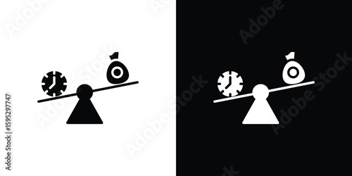 Time and money compare scale icon in modern thin line and glyph concept.