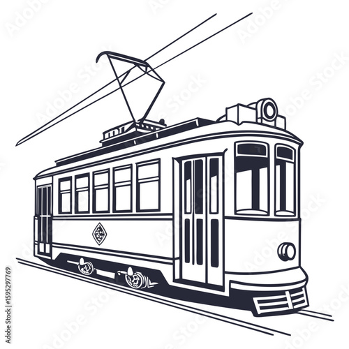 Vintage tram on white background transportation public transport