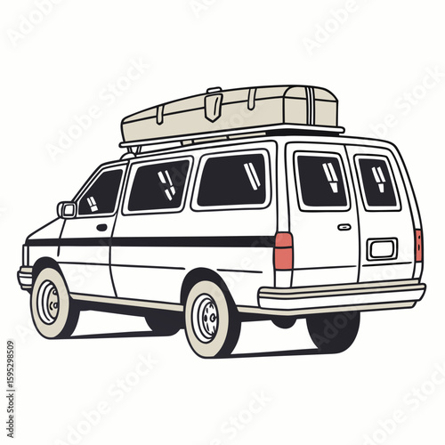 White van with luggage carrier and black stripe vehicle