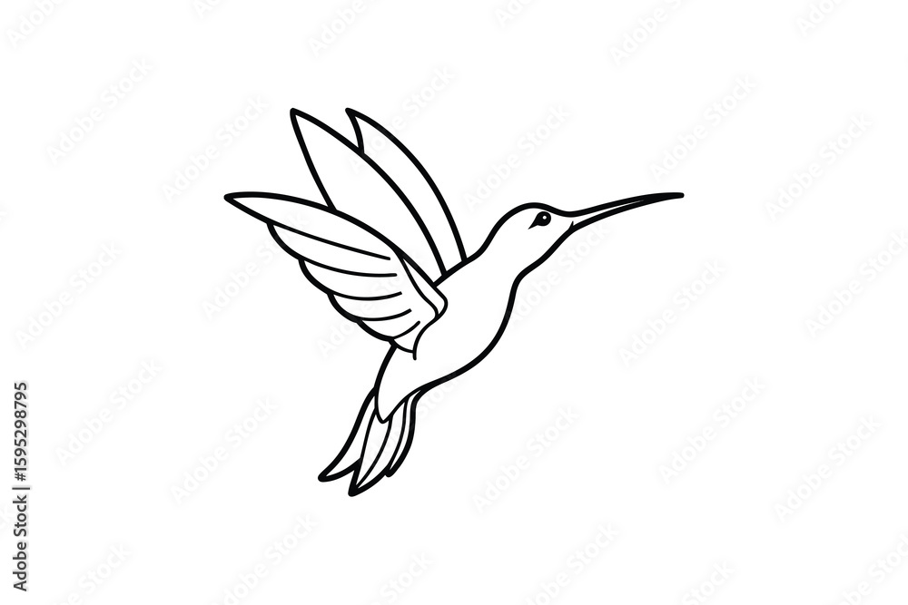 Obraz premium Elegant Hummingbird Line Art Illustration A minimalist black and white depiction of a hummingbird in flight perfect for logos tattoos and nature themed designs with