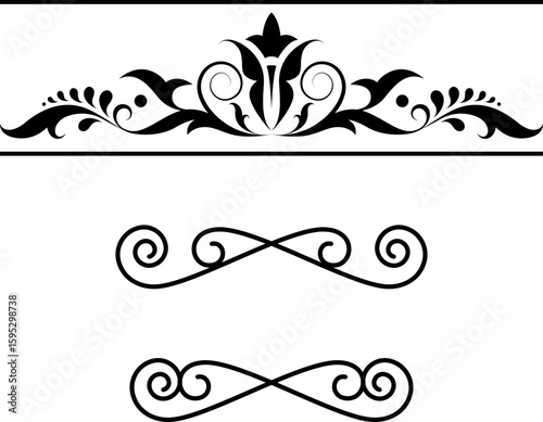 black and white set of delimiters for text, dividers