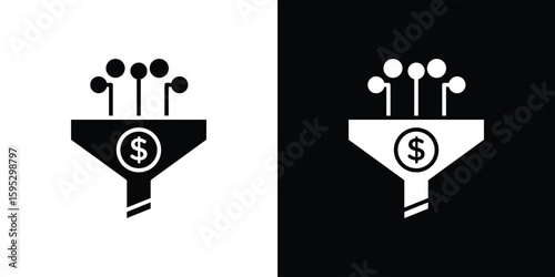 Sales funnel icon in modern thin line and glyph concept.