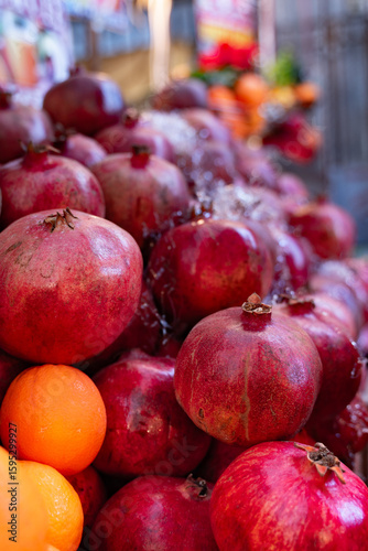 Pomegranates and oranges display