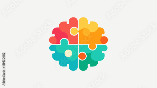 Colorful puzzle brain icon representing mental health, cognitive functions, psychological complexity and behavioral disorders