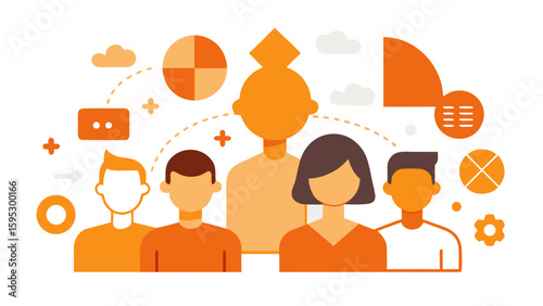 Group of diverse people with abstract elements symbolizing community mental health, behavioral diversity and psychological support