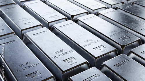 Stacked platinum bullion bars symbolize wealth, investment security, and precious metal value. Perfect for financial, banking, or commodity market visuals and economic content. Looped video