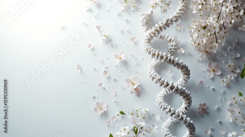 A daisy flower with a white stem is placed on a white background. The flower is surrounded by a white area, which is the background. The background is a white wall