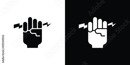 Hand with Power icon in modern thin line and glyph concept.