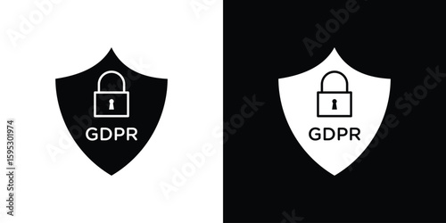 GDPR shield icon in modern thin line and glyph concept.
