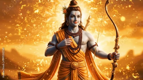 Divine Portrait of Lord Rama with Bow – Symbol of Dharma and Valor in Hindu Mythology