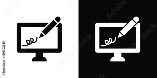 Electronic signature icon in modern thin line and glyph concept.