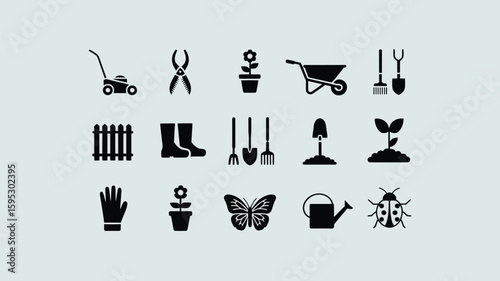 Collection of garden icons and symbols