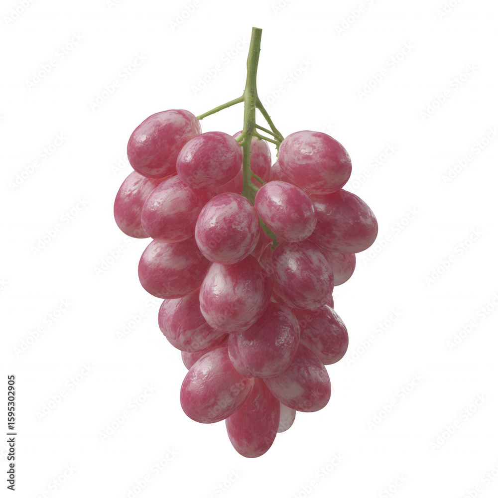 Fototapeta premium A cluster of fresh, juicy pink grapes isolated on a white background, perfect for healthy eating concepts, fruit recipes, or winery promotions.