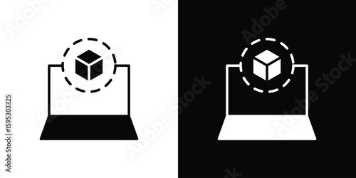 Computer simulation icon in modern thin line and glyph concept.