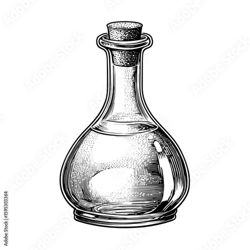 Vintage glass wine decanter with cork stopper and curved form  