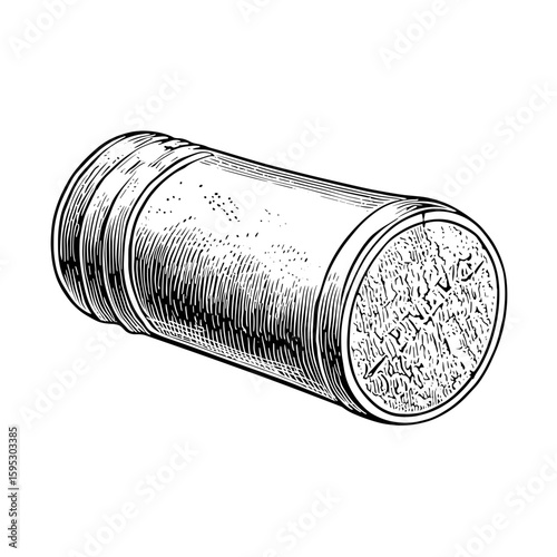Wine cork with texture and engraving in vintage illustration style  