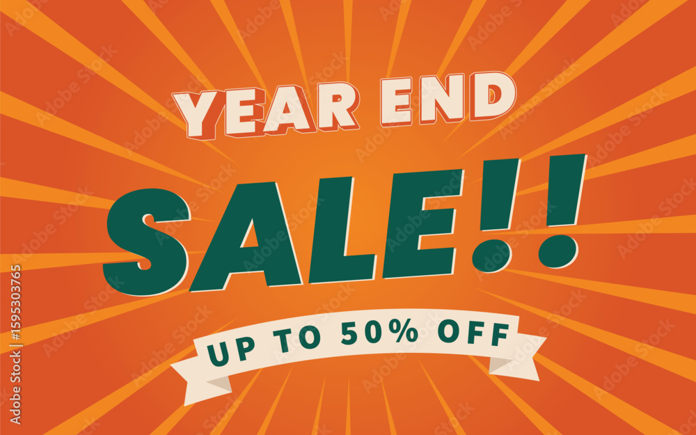 Obraz premium Year end sale banner flyer poster design. orange color retro style template vector.eps