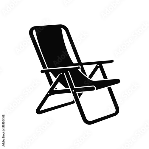 Black folding lounge chair on white background