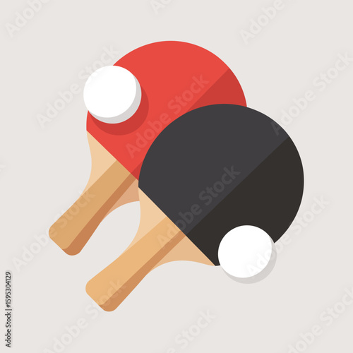 Two ping pong paddles and balls flat design illustration