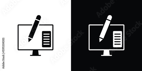 Blended learning icon in modern thin line and glyph concept.