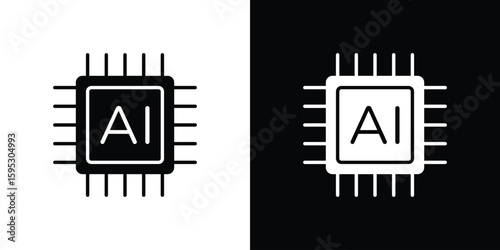 AI icon in modern thin line and glyph concept.